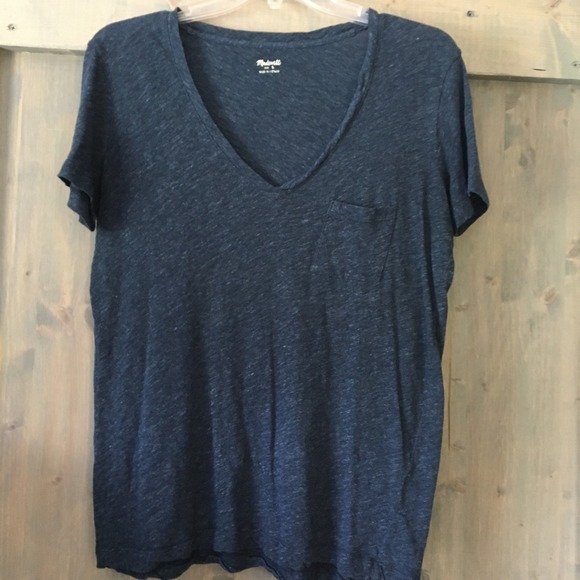 Madewell Tops - Madewell V-Neck Pocket Tee Womens Size S Navy Blue Lightweight Slub Cotton 04346